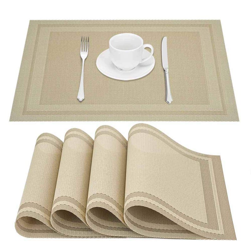 GIVERARE Placemats Set of 4, Heat-Resistant Woven Vinyl Placemat, Non-Slip Washable PVC Table Mat, Easy to Clean Premium Plastic Mats for Dining, Kitchen Table (Beige) - Image 1